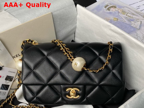 Chanel Small Flap Bag in Black Lambskin Imitation Pearls Gold Tone Metal As4861 Replica