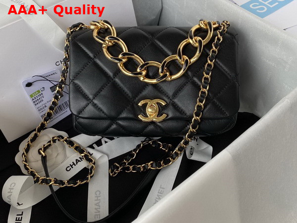 Chanel Small Flap Bag in Black Lambskin with Chain Handle Replica