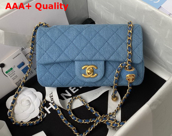 Chanel Small Flap Bag in Blue Denim with Gold Tone Metal Replica