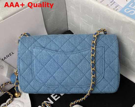 Chanel Small Flap Bag in Blue Denim with Gold Tone Metal Replica