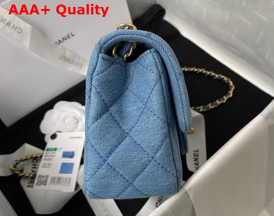 Chanel Small Flap Bag in Blue Denim with Gold Tone Metal Replica