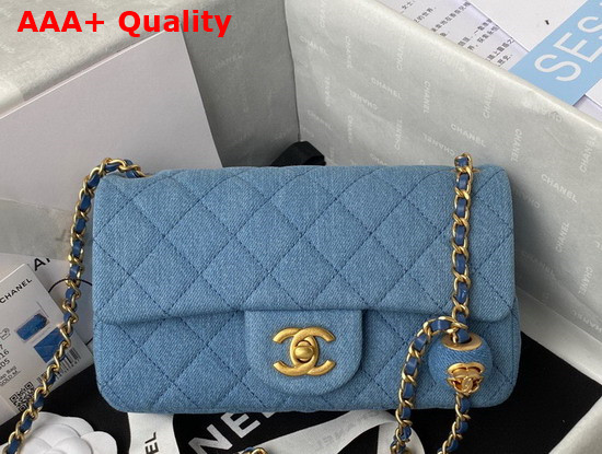 Chanel Small Flap Bag in Blue Denim with Gold Tone Metal Replica