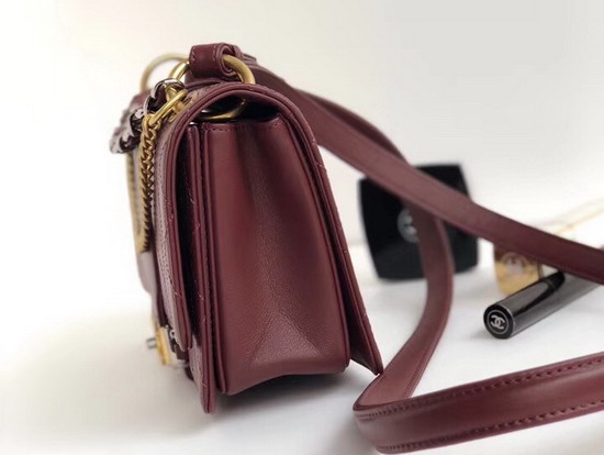 Chanel Small Flap Bag in Burgundy Calfskin Ruthenium Finish and Gold Tone Metal