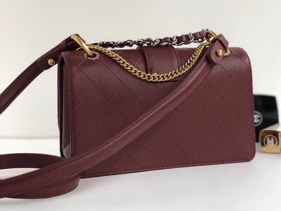 Chanel Small Flap Bag in Burgundy Calfskin Ruthenium Finish and Gold Tone Metal