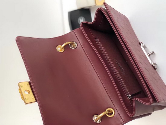 Chanel Small Flap Bag in Burgundy Calfskin Ruthenium Finish and Gold Tone Metal