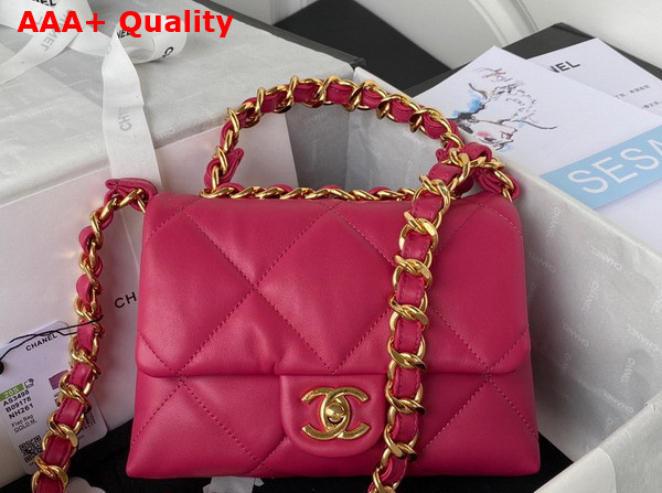 Chanel Small Flap Bag in Fuchsia Lambskin Gold Tone Metal AS3498 Replica