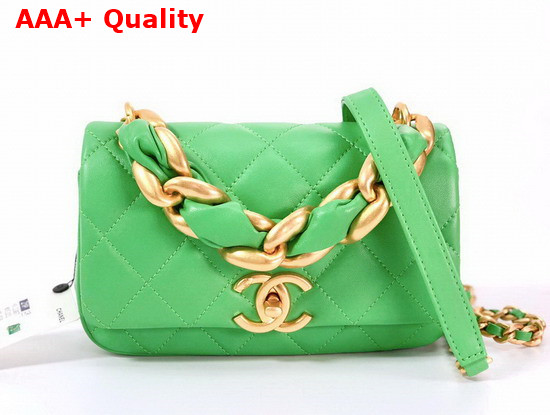 Chanel Small Flap Bag in Green Shiny Lambskin and Gold Tone Metal AS2387 Replica