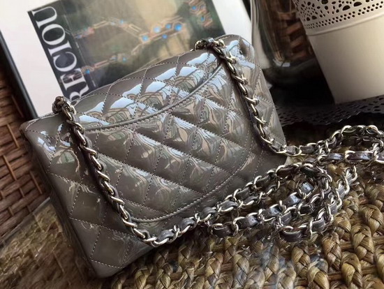 Chanel Small Flap Bag in Grey Patent Leather