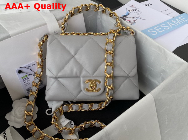 Chanel Small Flap Bag in Light Grey Lambskin Gold Tone Metal AS3498 Replica