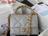 Chanel Small Flap Bag in Light Grey Lambskin Gold Tone Metal AS3498 Replica