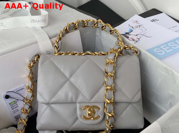 Chanel Small Flap Bag in Light Grey Lambskin Gold Tone Metal AS3498 Replica