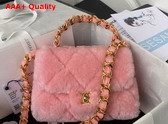 Chanel Small Flap Bag in Light Pink Shearling Gold Tone Metal Replica