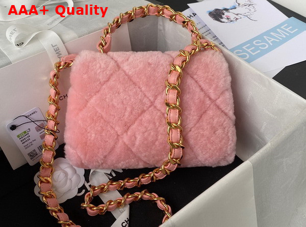 Chanel Small Flap Bag in Light Pink Shearling Gold Tone Metal Replica