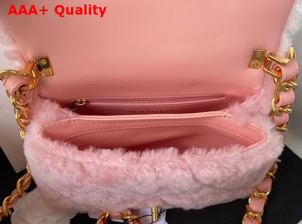 Chanel Small Flap Bag in Light Pink Shearling Gold Tone Metal Replica