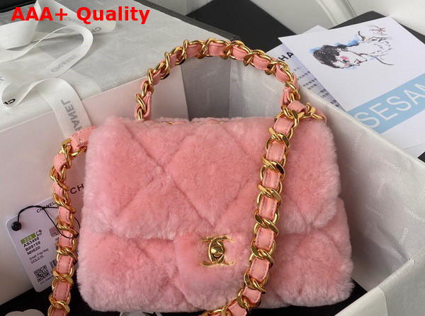 Chanel Small Flap Bag in Light Pink Shearling Gold Tone Metal Replica