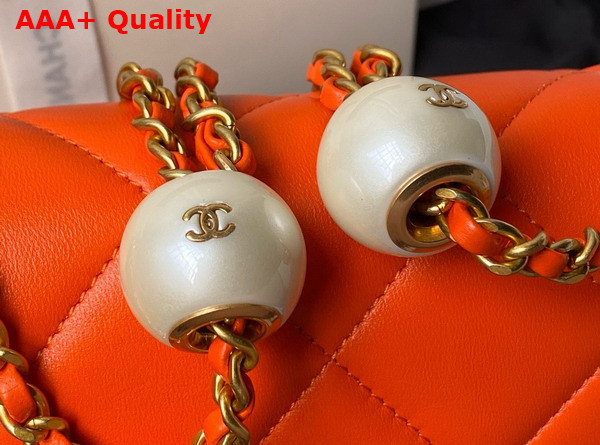 Chanel Small Flap Bag in Orange Lambskin Imitation Pearls Gold Tone Metal As4861 Replica