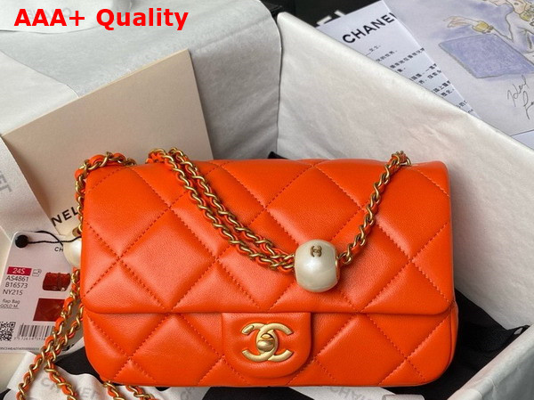 Chanel Small Flap Bag in Orange Lambskin Imitation Pearls Gold Tone Metal As4861 Replica