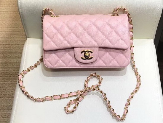 Chanel Small Flap Bag in Pink Grained Calfskin Gold Hardware