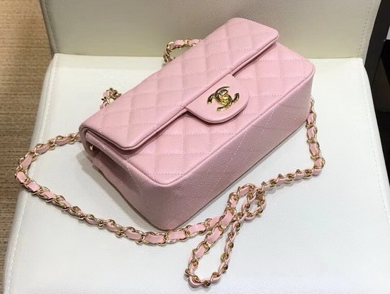 Chanel Small Flap Bag in Pink Grained Calfskin Gold Hardware