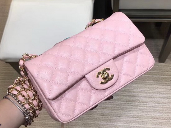 Chanel Small Flap Bag in Pink Grained Calfskin Gold Hardware