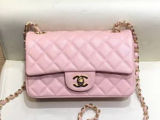 Chanel Small Flap Bag in Pink Grained Calfskin Gold Hardware