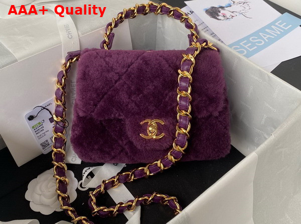 Chanel Small Flap Bag in Purple Shearling Gold Tone Metal Replica