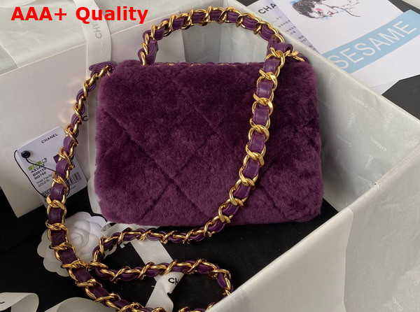 Chanel Small Flap Bag in Purple Shearling Gold Tone Metal Replica