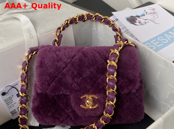 Chanel Small Flap Bag in Purple Shearling Gold Tone Metal Replica