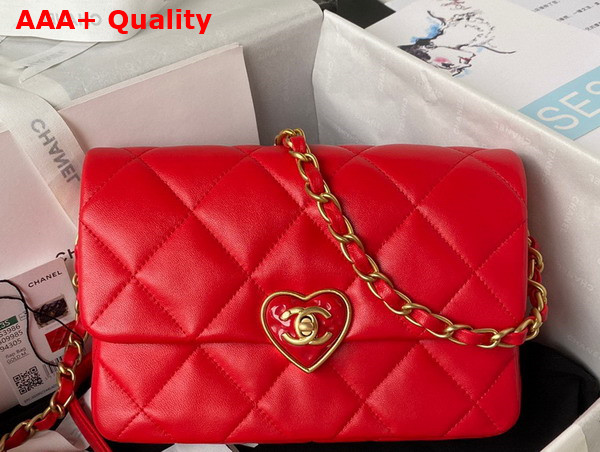 Chanel Small Flap Bag in Red Lambskin Plexi Gold Tone Metal AS3986 Replica