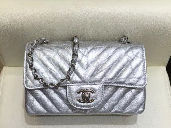 Chanel Small Flap Bag in Silver Patent Metallic Crumpled Calfskin