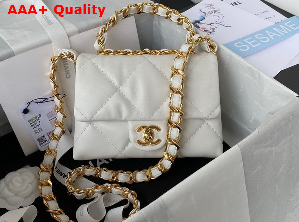 Chanel Small Flap Bag in White Lambskin Gold Tone Metal AS3498 Replica