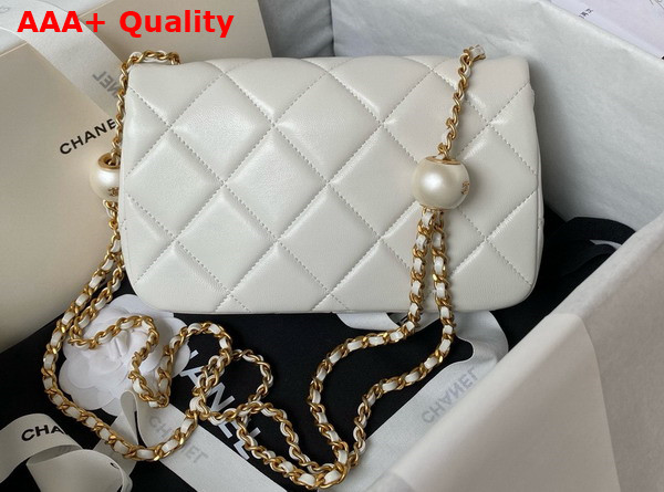 Chanel Small Flap Bag in White Lambskin Imitation Pearls Gold Tone Metal As4861 Replica