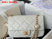 Chanel Small Flap Bag in White Lambskin Imitation Pearls Gold Tone Metal As4861 Replica