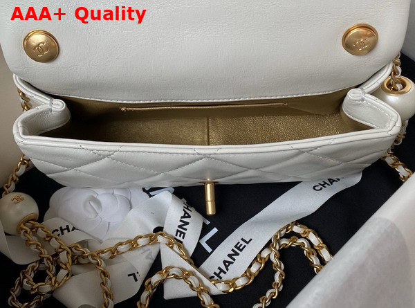 Chanel Small Flap Bag in White Lambskin Imitation Pearls Gold Tone Metal As4861 Replica