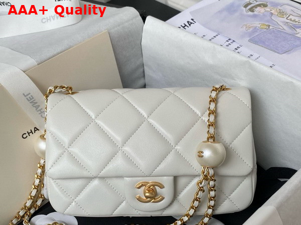 Chanel Small Flap Bag in White Lambskin Imitation Pearls Gold Tone Metal As4861 Replica