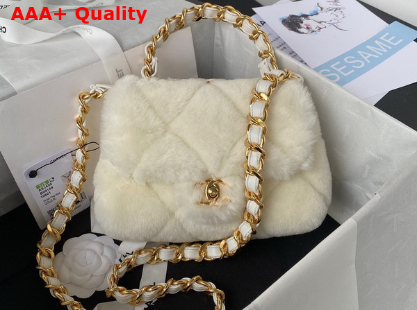 Chanel Small Flap Bag in White Shearling Gold Tone Metal Replica