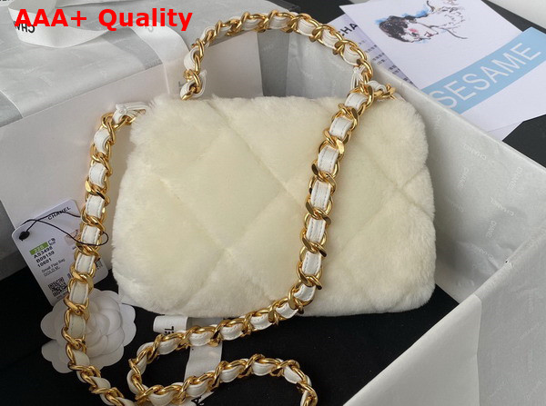 Chanel Small Flap Bag in White Shearling Gold Tone Metal Replica