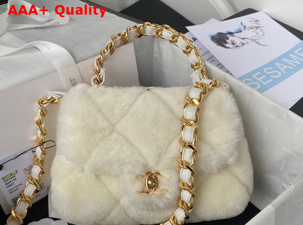 Chanel Small Flap Bag in White Shearling Gold Tone Metal Replica