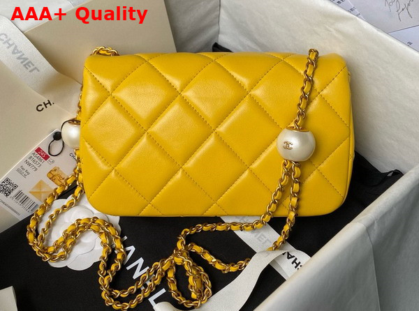 Chanel Small Flap Bag in Yellow Pearly Lambskin Imitation Pearls Gold Tone Metal As4861 Replica