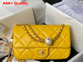 Chanel Small Flap Bag in Yellow Pearly Lambskin Imitation Pearls Gold Tone Metal As4861 Replica