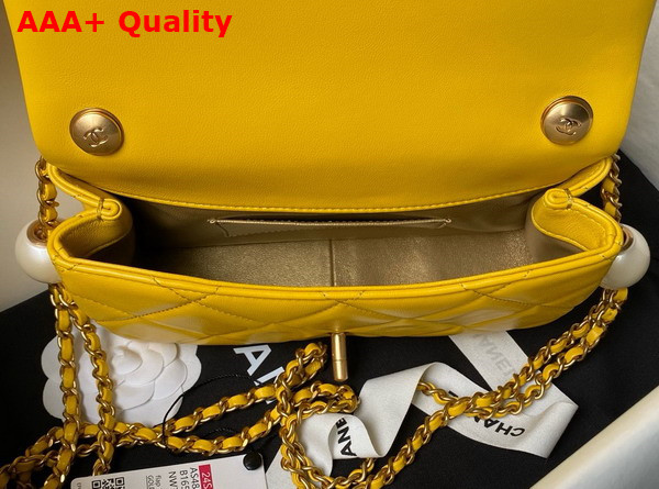 Chanel Small Flap Bag in Yellow Pearly Lambskin Imitation Pearls Gold Tone Metal As4861 Replica