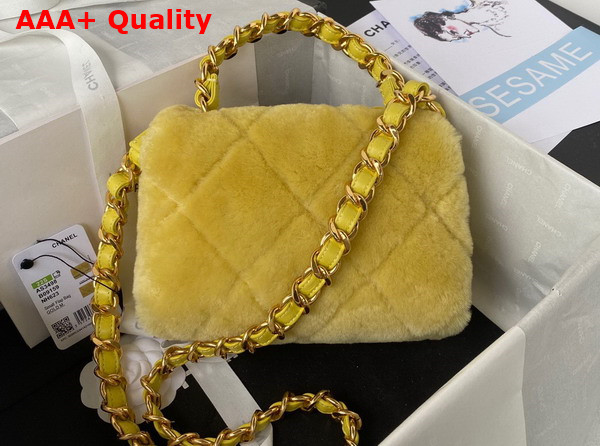 Chanel Small Flap Bag in Yellow Shearling Gold Tone Metal Replica