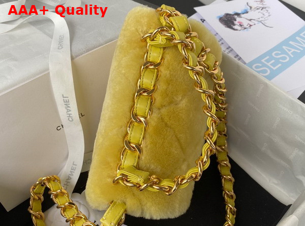 Chanel Small Flap Bag in Yellow Shearling Gold Tone Metal Replica