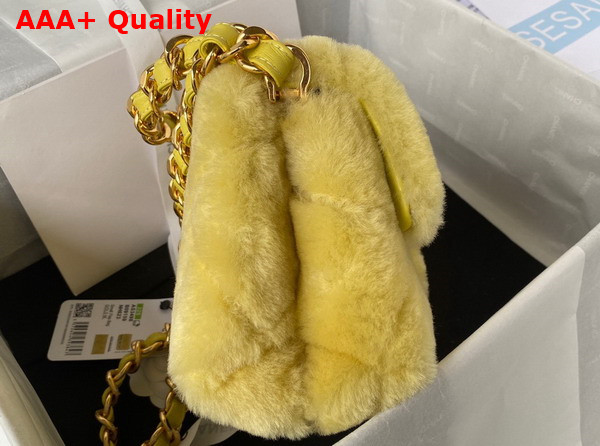 Chanel Small Flap Bag in Yellow Shearling Gold Tone Metal Replica