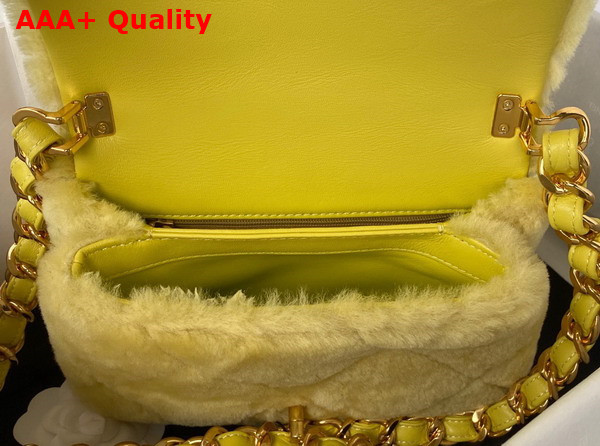 Chanel Small Flap Bag in Yellow Shearling Gold Tone Metal Replica