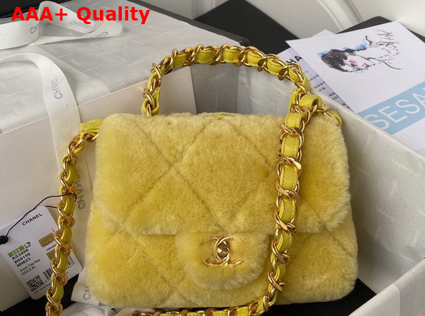 Chanel Small Flap Bag in Yellow Shearling Gold Tone Metal Replica