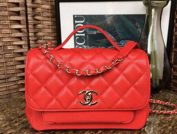 Chanel Small Flap Bag with Handle Red Grained Calfskin Light Gold Metal for Sale