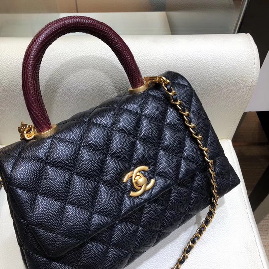 Chanel Small Flap Bag with Lizard Top Handle Black Grained Calfskin