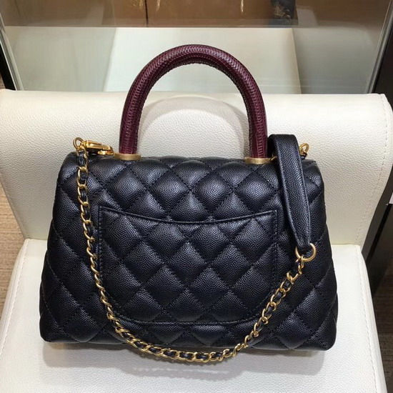 Chanel Small Flap Bag with Lizard Top Handle Black Grained Calfskin