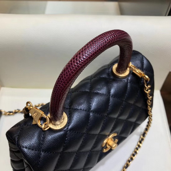 Chanel Small Flap Bag with Lizard Top Handle Black Grained Calfskin